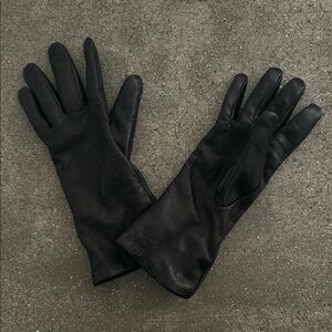 Black/ dark brown Leather / cashmere Gloves